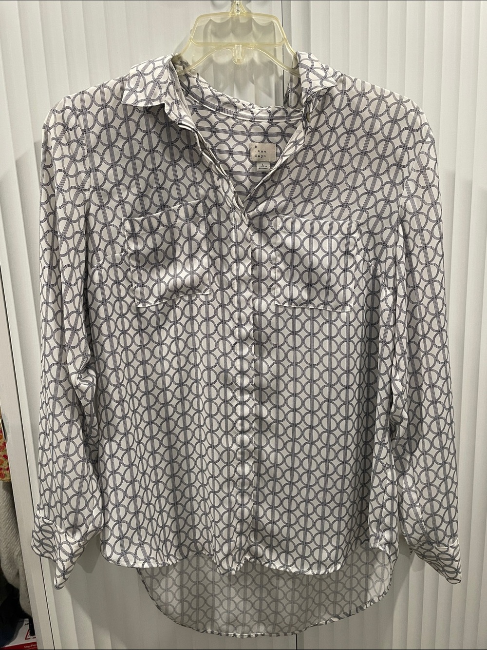 a new day White Button-Front Shirt with Gray Geo Circles